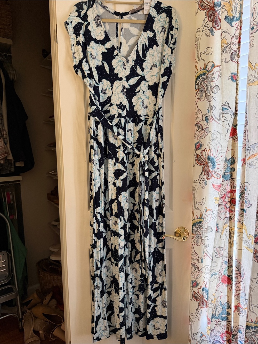 LOFT Navy Floral Wrap Maxi Jumpsuit